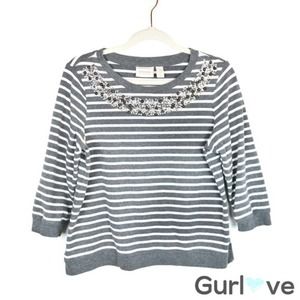 Chico's M Sweater Stripes Embellish Neck